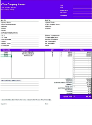 Commercial Invoice Template Image